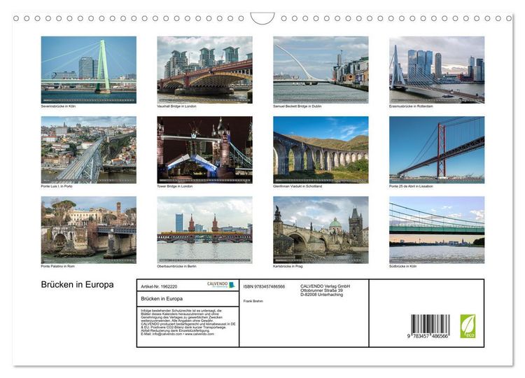 Produktbild: Br&uuml;cken in Europa (Wandkalender 2026 DIN A3 quer), CALVENDO Monatskalender