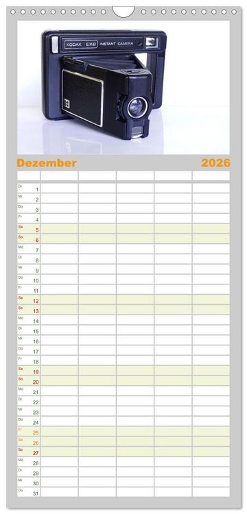 Produktbild: Familienplaner 2026 - Alte Fotoapparate - Kameras von Kodak der Jahre 1905 bis 1977 mit 5 Spalten (Wandkalender, 21 x 45 cm) CALVENDO
