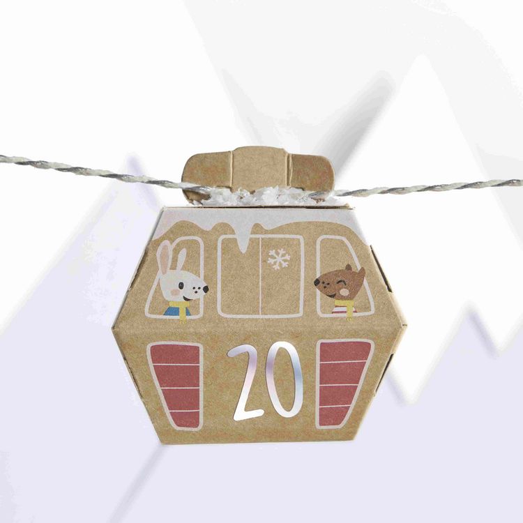 Produktbild: Folia  Adventskalender Bastelset VILLAGE IN THE SNOW, aus 24 Faltschachteln, Anh&auml;nger, Kordel & Sticker