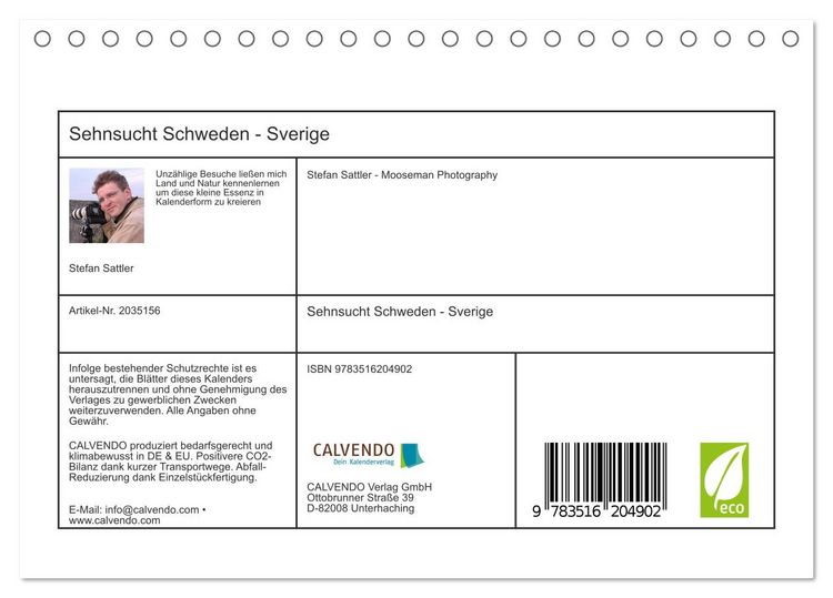 Produktbild: Sehnsucht Schweden - Sverige (Tischkalender 2026 DIN A5 quer), CALVENDO Monatskalender