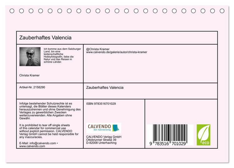 Produktbild: Zauberhaftes Valencia (Tischkalender 2026 DIN A5 quer), CALVENDO Monatskalender