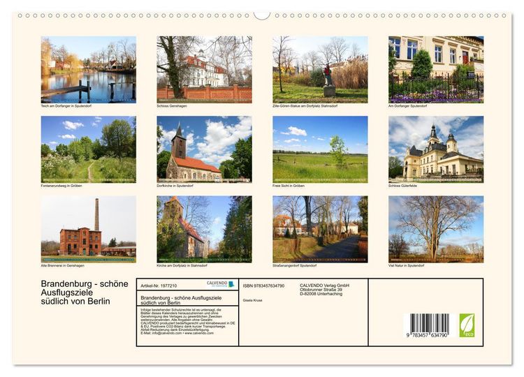 Produktbild: Brandenburg - sch&ouml;ne Ausflugsziele s&uuml;dlich von Berlin (Wandkalender 2026 DIN A2 quer), CALVENDO Monatskalender