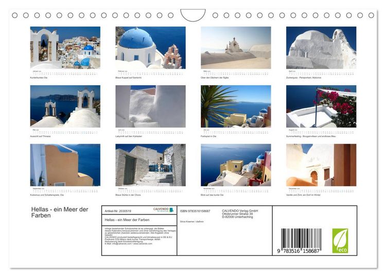 Produktbild: Hellas - ein Meer der Farben (Wandkalender 2026 DIN A4 quer), CALVENDO Monatskalender