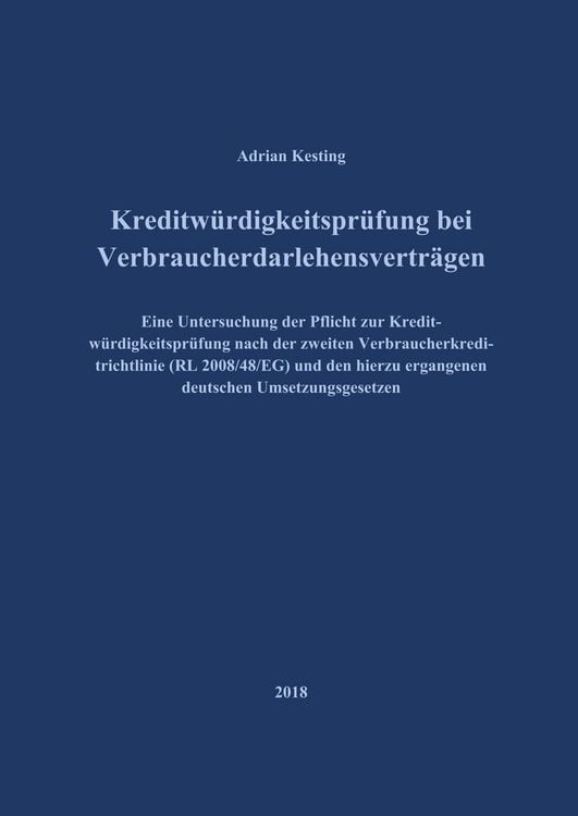 Produktbild: Kreditw&uuml;rdigkeitspr&uuml;fung bei Verbraucherdarlehensvertr&auml;gen
