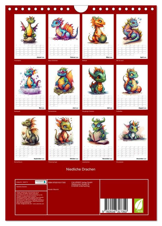 Produktbild: Niedliche Drachen (Wandkalender 2026 DIN A4 hoch), CALVENDO Monatskalender