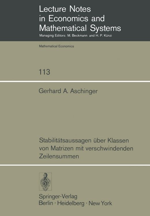 Produktbild: Stabilit&auml;tsaussagen &uuml;ber Klassen von Matrizen mit verschwindenden Zeilensummen