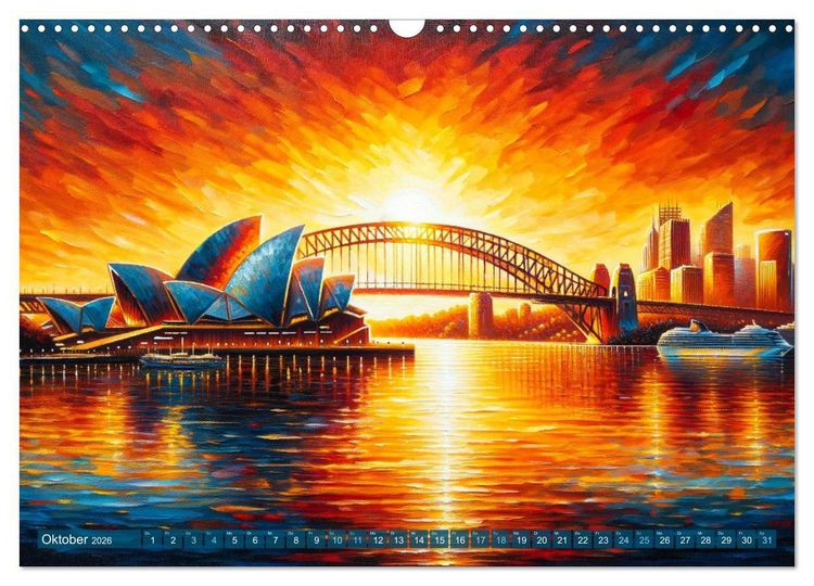 Produktbild: Impressionistische Skylines - Weltst&auml;dte von KI visualisiert (Wandkalender 2026 DIN A3 quer), CALVENDO Monatskalender