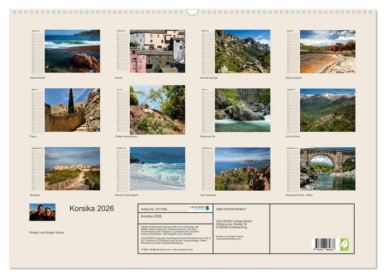 Produktbild: Korsika 2026 (Wandkalender 2026 DIN A2 quer), CALVENDO Monatskalender