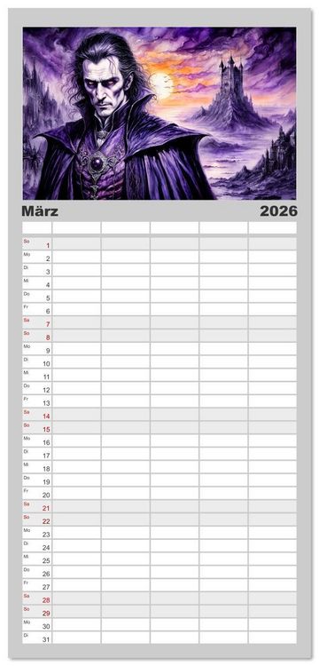 Produktbild: Familienplaner 2026 - Finsternis der Vampire - Mystischer d&uuml;sterer Fantasy Kalender mit 5 Spalten (Wandkalender, 21 x 45 cm) CALVENDO