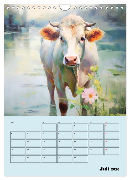 Produktbild: Zauberhafte K&uuml;he. Duftige Aquarelle von tollen Tieren (Wandkalender 2026 DIN A4 hoch), CALVENDO Monatskalender