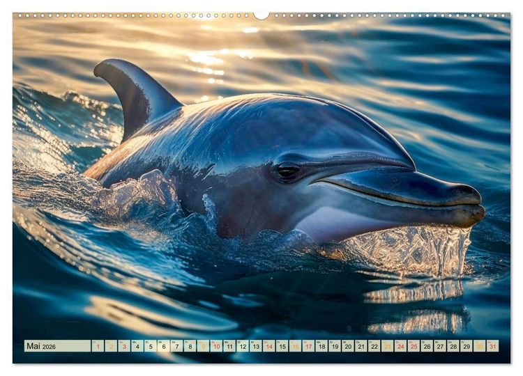 Produktbild: Delfine - schlaue J&auml;ger (hochwertiger Premium Wandkalender 2026 DIN A2 quer), Kunstdruck in Hochglanz