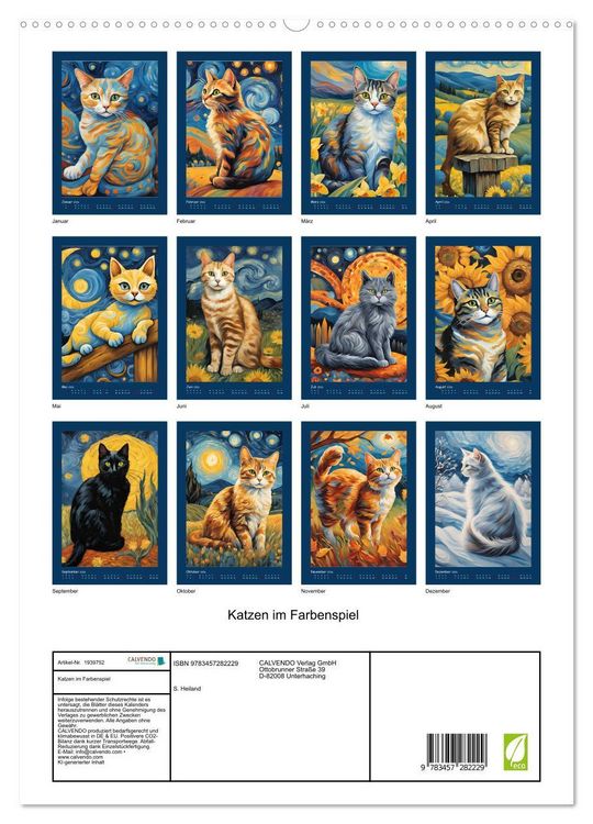 Produktbild: Katzen im Farbenspiel (hochwertiger Premium Wandkalender 2026 DIN A2 hoch), Kunstdruck in Hochglanz