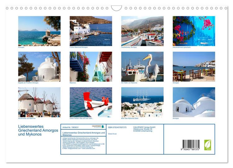 Produktbild: Liebenswertes Griechenland Amorgos und Mykonos (Wandkalender 2026 DIN A3 quer), CALVENDO Monatskalender