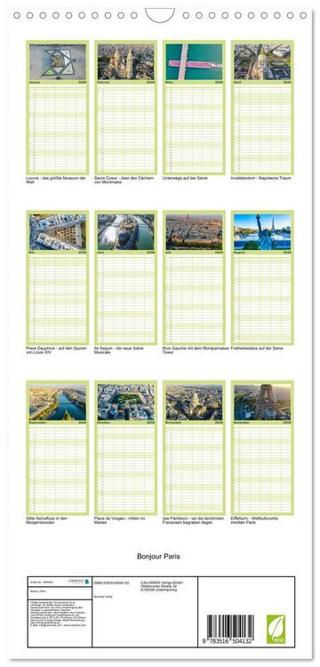 Produktbild: Familienplaner 2026 - Bonjour Paris mit 5 Spalten (Wandkalender, 21 x 45 cm) CALVENDO