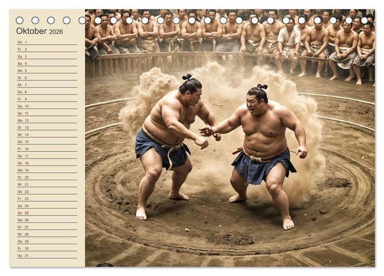 Produktbild: KI Sumo-K&auml;mpfer Im Ring der Giganten (Tischkalender 2026 DIN A5 quer), CALVENDO Monatskalender