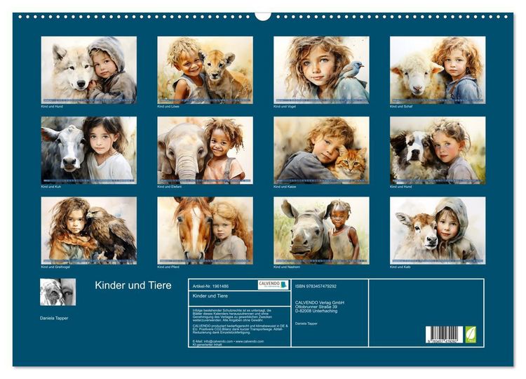 Produktbild: Kinder und Tiere (Wandkalender 2026 DIN A2 quer), CALVENDO Monatskalender
