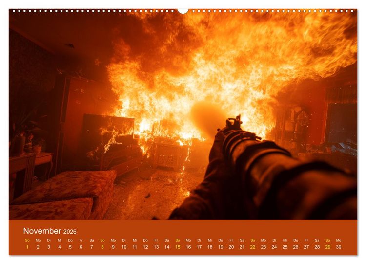 Produktbild: Feuer und Flamme - Feuerwehrkalender (hochwertiger Premium Wandkalender 2026 DIN A2 quer), Kunstdruck in Hochglanz