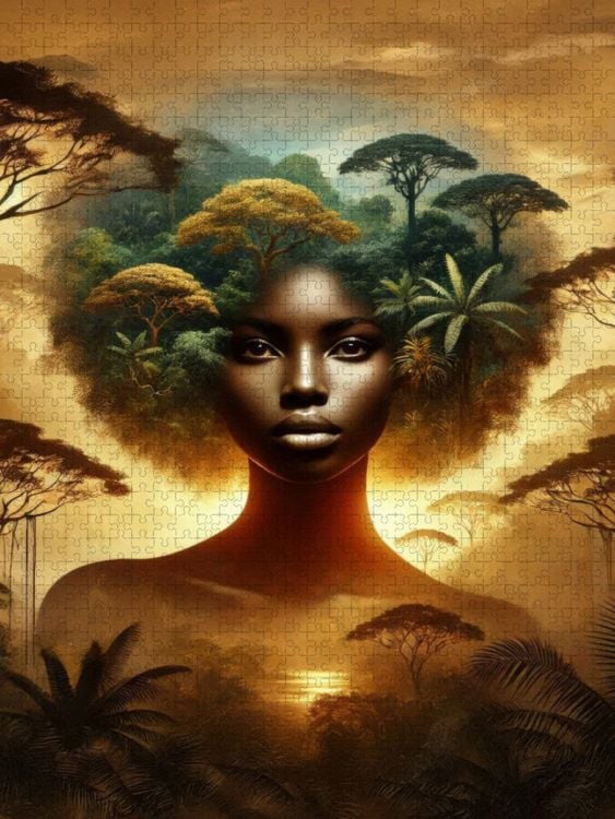 Produktbild: CALVENDO Puzzle Doppelbelichtung einer afrikanischen Frau in der Savanne | 1000 Teile Lege-Gr&ouml;&szlig;e 64x48cm Foto-Puzzle f&uuml;r gl&uuml;ckliche Stunden