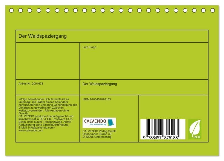 Produktbild: Der Waldspaziergang (Tischkalender 2026 DIN A5 quer), CALVENDO Monatskalender