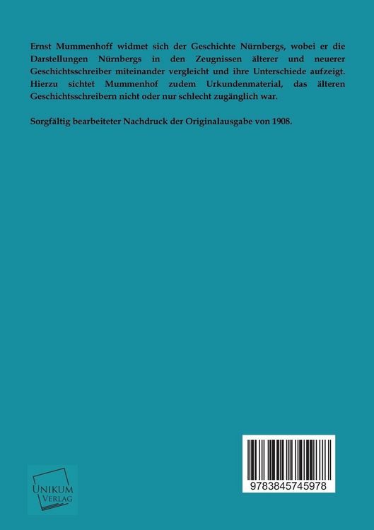 Produktbild: N&uuml;rnbergs Ursprung und Alter in den Darstellungen der Geschichtsschreiber und im Lichte der Geschichte