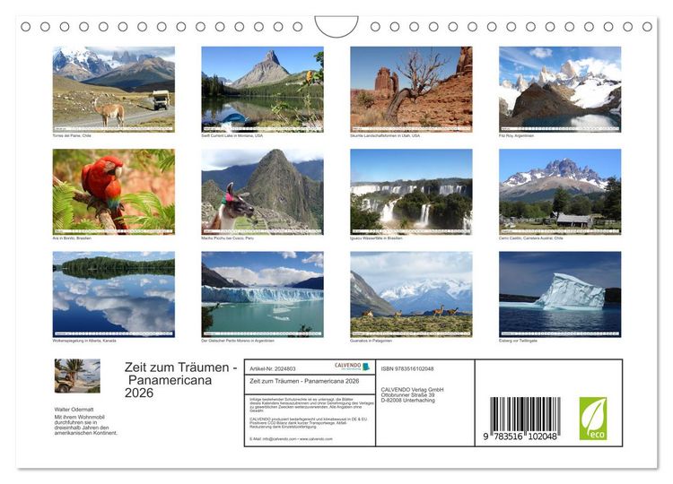 Produktbild: Zeit zum Tr&auml;umen - Panamericana 2026 (Wandkalender 2026 DIN A4 quer), CALVENDO Monatskalender