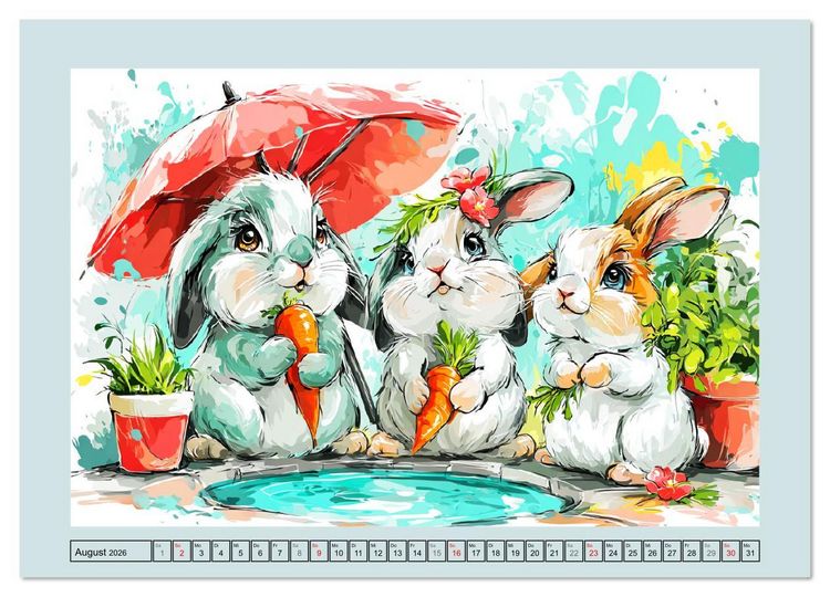 Produktbild: Kaninchen im Gl&uuml;ck. Entz&uuml;ckende Cartoons von s&uuml;&szlig;en Hasen (Wandkalender 2026 DIN A4 quer), CALVENDO Monatskalender