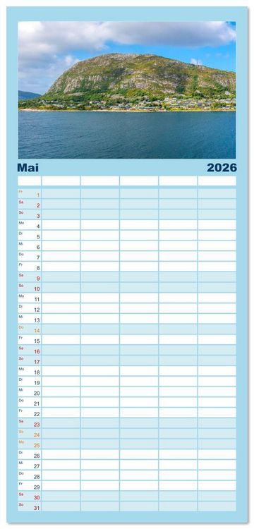 Produktbild: Familienplaner 2026 - Fjorde & Felsen &ndash; Norwegens wilde Seele mit 5 Spalten (Wandkalender, 21 x 45 cm) CALVENDO