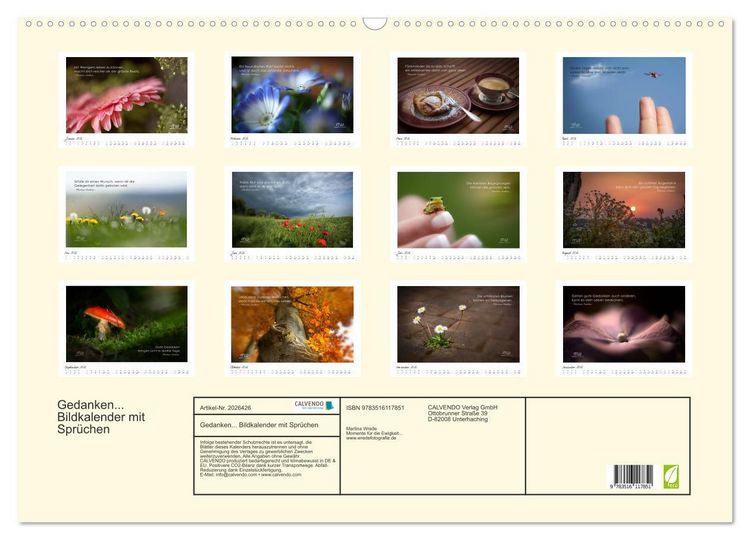 Produktbild: Gedanken... Bildkalender mit Spr&uuml;chen (Wandkalender 2026 DIN A2 quer), CALVENDO Monatskalender