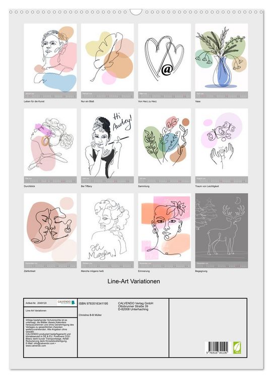 Produktbild: Line-Art Variationen (Wandkalender 2026 DIN A2 hoch), CALVENDO Monatskalender