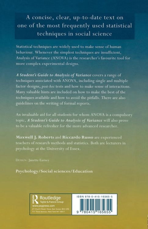 Produktbild: A Student's Guide to Analysis of Variance