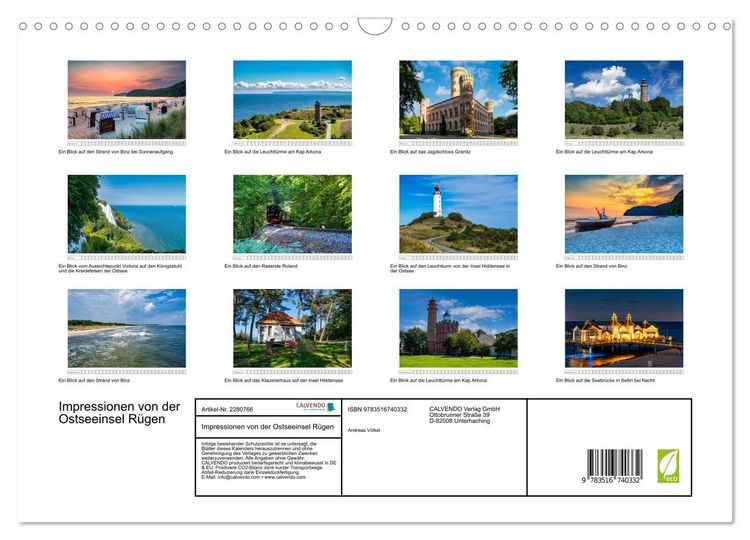 Produktbild: Impressionen von der Ostseeinsel R&uuml;gen (Wandkalender 2026 DIN A3 quer), CALVENDO Monatskalender