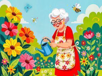Produktbild: CALVENDO Puzzle Oma gie&szlig;t bunte Blumen im Garten mit voller Freude | 1000 Teile Lege-Gr&ouml;&szlig;e 64x48cm Foto-Puzzle f&uuml;r gl&uuml;ckliche Stunden
