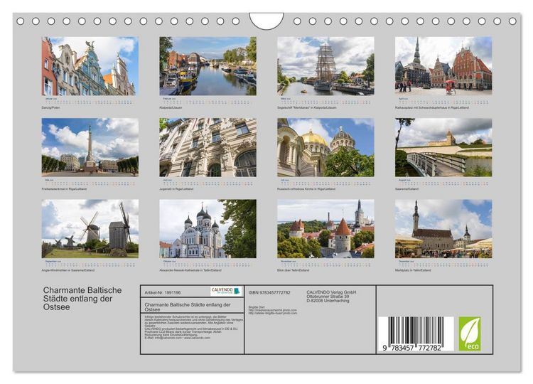 Produktbild: Charmante Baltische St&auml;dte entlang der Ostsee (Wandkalender 2026 DIN A4 quer), CALVENDO Monatskalender