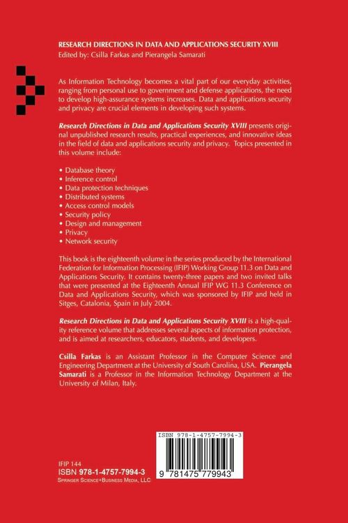 Produktbild: Research Directions in Data and Applications Security XVIII