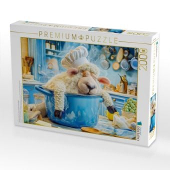 Produktbild: CALVENDO Puzzle Schaf mit Kochm&uuml;tze schl&auml;ft im Kochtopf | 2000 Teile Lege-Gr&ouml;&szlig;e 90x67cm Foto-Puzzle f&uuml;r gl&uuml;ckliche Stunden