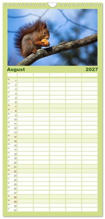 Produktbild: Familienplaner 2027 - Tierkalender 2027 mit 5 Spalten (Wandkalender, 21 x 45 cm) CALVENDO