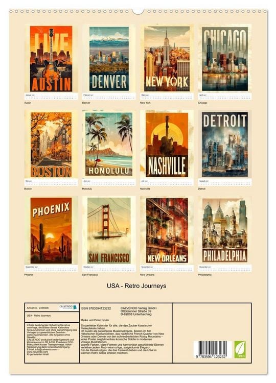 Produktbild: USA - Retro Journeys (hochwertiger Premium Wandkalender 2027 DIN A2 hoch), Kunstdruck in Hochglanz