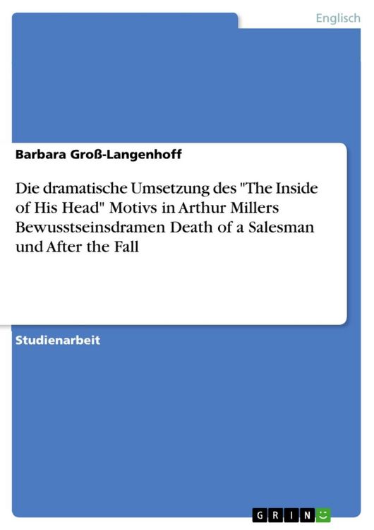 Produktbild: Die dramatische Umsetzung des 'The Inside of His Head' Motivs in Arthur Millers Bewusstseinsdramen Death of a Salesman und After the Fall