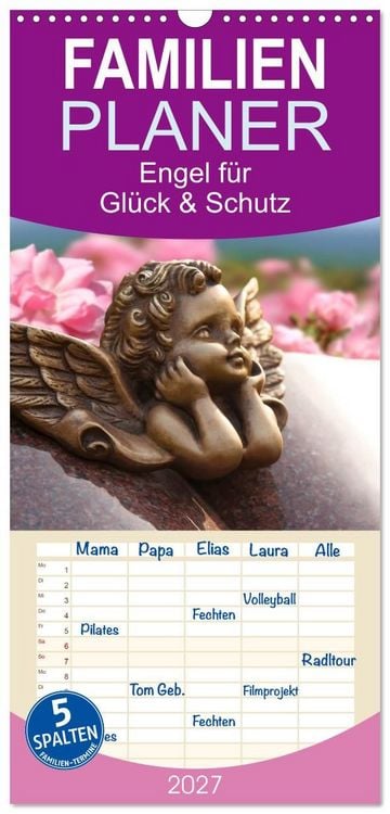 Produktbild: Familienplaner 2027 - Engel f&uuml;r Gl&uuml;ck & Schutz mit 5 Spalten (Wandkalender, 21 x 45 cm) CALVENDO