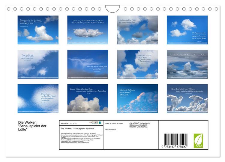 Produktbild: Die Wolken: "Schauspieler der L&uuml;fte" (Wandkalender 2026 DIN A4 quer), CALVENDO Monatskalender