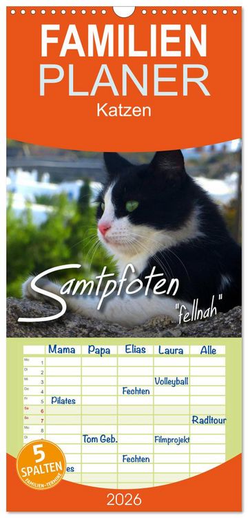 Produktbild: Familienplaner 2026 - SAMTPFOTEN "fellnah" mit 5 Spalten (Wandkalender, 21 x 45 cm) CALVENDO