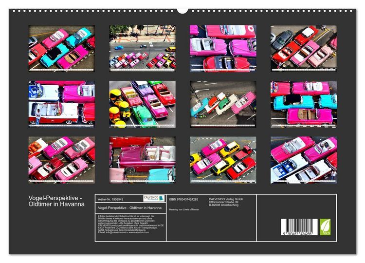 Produktbild: Vogel-Perspektive - Oldtimer in Havanna (hochwertiger Premium Wandkalender 2026 DIN A2 quer), Kunstdruck in Hochglanz