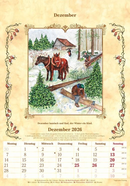 Produktbild: Bauernkalender 2026 - Bildkalender 23,7x34 cm - mit Wetterprognosen, Bauernregeln und liebevollen Illustrationen - Wandkalender - Alpha Edition
