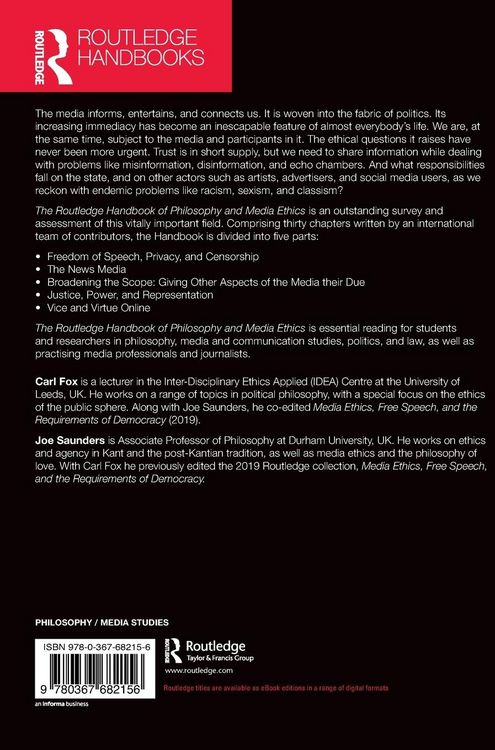 Produktbild: The Routledge Handbook of Philosophy and Media Ethics