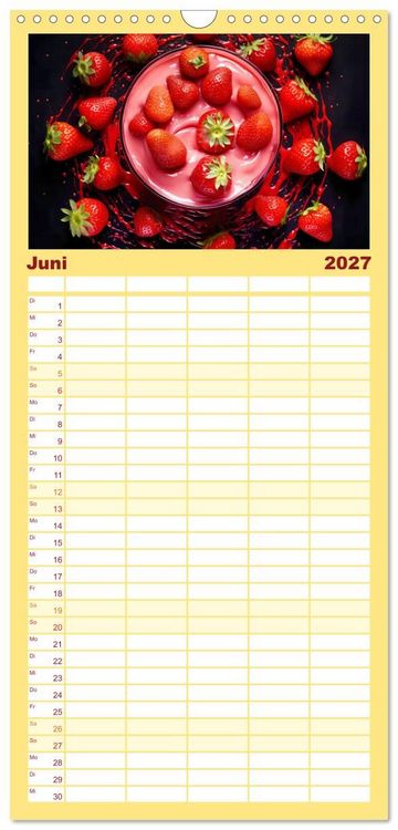 Produktbild: Familienplaner 2027 - Erdbeerzauber - Erdbeer-Schlemmereien mit Eis und Kuchen en masse! mit 5 Spalten (Wandkalender, 21 x 45 cm) CALVENDO