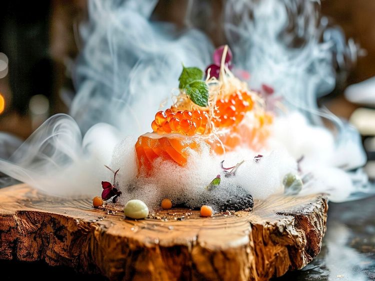 Produktbild: CALVENDO Puzzle Molekulare K&uuml;che, Lachsfilet mit Grapefruit - Kaviar in einem Bett aus Salzluftschaum | 1000 Teile Lege-Gr&ouml;&szlig;e 64x48cm Foto-Puzzle f&uuml;r