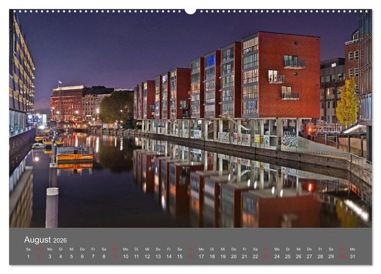 Produktbild: Nightwalk - Hamburg (Wandkalender 2026 DIN A2 quer), CALVENDO Monatskalender