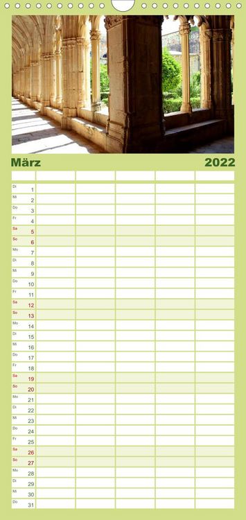 Produktbild: Familienplaner Zisterzienserroute in Katalonien (Wandkalender 2022 , 21 cm x 45 cm, hoch)