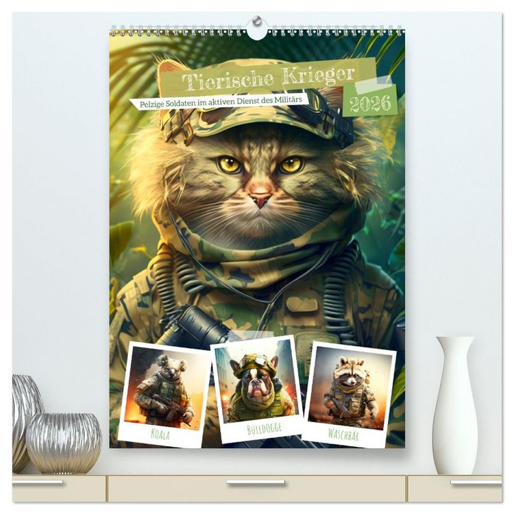 Produktbild: Tierische Krieger. Pelzige Soldaten im aktiven Dienst des Milit&auml;rs (hochwertiger Premium Wandkalender 2026 DIN A2 hoch), Kunstdruck in Hochglanz