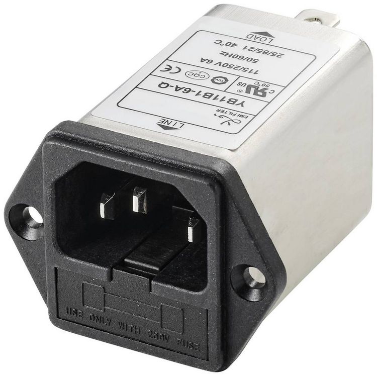 Produktbild: TRU COMPONENTS TC-10101432 Netzfilter mit Kaltger&auml;tebuchse 250 V/AC 6 A 0.8 mH (L x B x H) 54.3 x 44 x 31.3 mm 1 St.